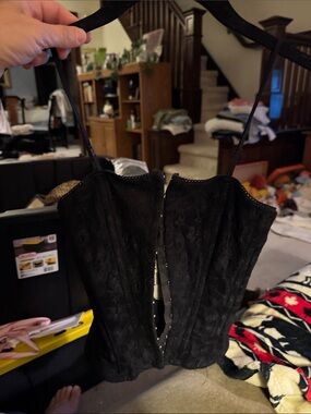 Guess Black Lace Corset Top with Hook Front
